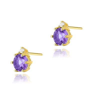 Cercei Aur 14K cu Ametist 0.50 ct si Diamante Naturale 0.03 ct
