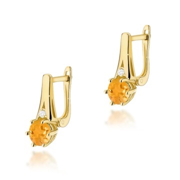 Cercei Aur 14K cu Citrin 0.50 ct si Diamante Naturale 0.03 ct