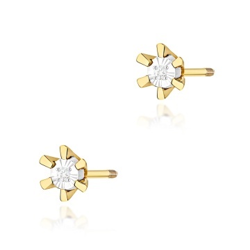 Cercei Aur 14K cu Diamant Natural 0.01 ct Filet cu Protectie