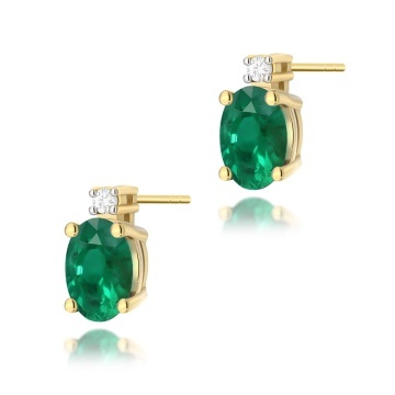 Cercei Aur 14K cu Smarald 0.40 ct si Diamante Naturale 0.03 ct
