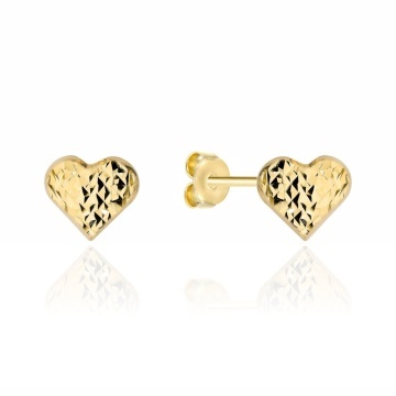 Cercei Aur 14K Inimioare Diamantate Super Ușori