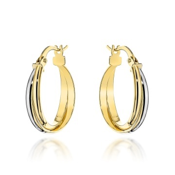 Cercei Aur 14K Rotunzi, Două Culori de Aur, Prindere Engleză