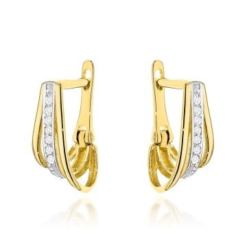 Cercei Aur 14K Tripli cu Zirconiu în Două Tonuri Aurii