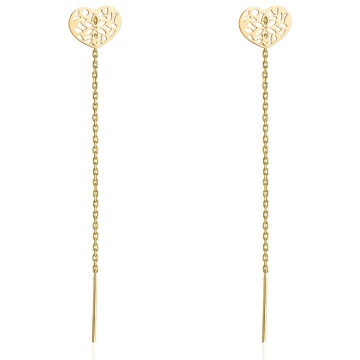 Cercei Aur Galben 14K, Model Ajurat Inimă