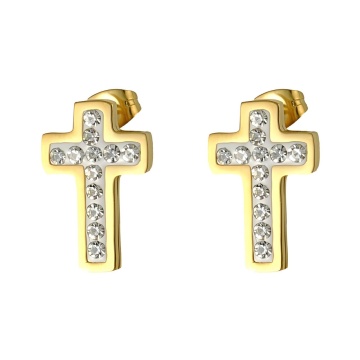 Cercei Cruce din Inox - Cruciulite cu Cristale placati cu AUR 18K