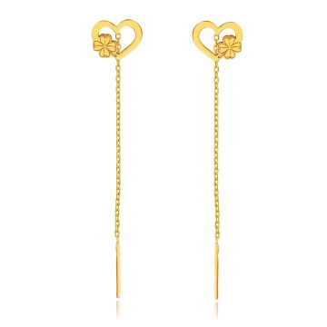 Cercei Lucky Heart din AUR 14K cu lantișor