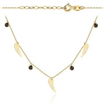 Colier cu Aripi de Inger si Pietre Negre- Aur 14k