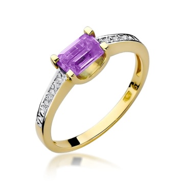 Inel Aur 14K cu Ametist 0.60 ct si Diamante Naturale 0.03 ct