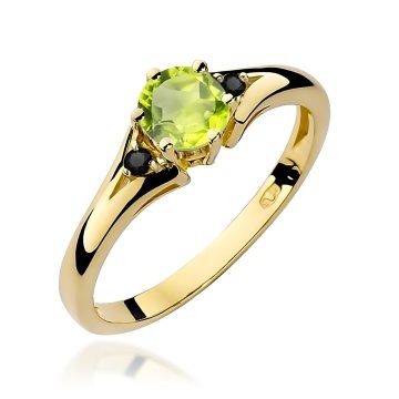 Inel Aur 14K cu Peridot 0.60 ct si Diamante Naturale Negre 0.03 ct