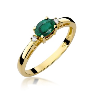 Inel Aur 14K cu Smarald 0.40 ct si Diamante Naturale 0.03 ct