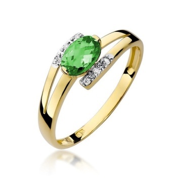 Inel Aur 14K cu Smarald 0.40 ct si Diamante Naturale 0.05 ct
