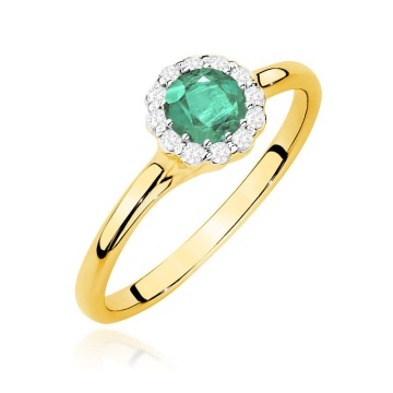 Inel Aur 14K cu Smarald 0.50 ct si Diamante Naturale 0.10 ct