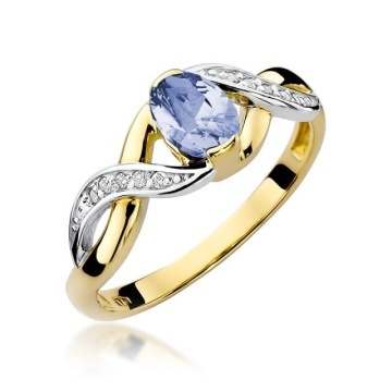 Inel Aur 14K cu Tanzanit 0.40 ct si Diamante Naturale 0.05 ct