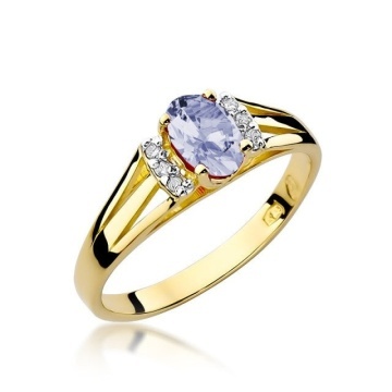 Inel Aur 14K cu Tanzanit 0.40 ct si Diamante Naturale 0.05 ct