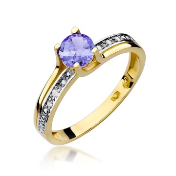Inel Aur 14K cu Tanzanit 0.50 ct si Diamante Naturale 0.03 ct
