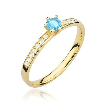 Inel Aur 14K cu Topaz Swiss 0.15 ct si Diamante Naturale 0.07 ct