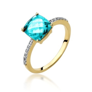 Inel Aur 14K cu Topaz Swiss 2.00 ct si Diamante Naturale 0.07 ct