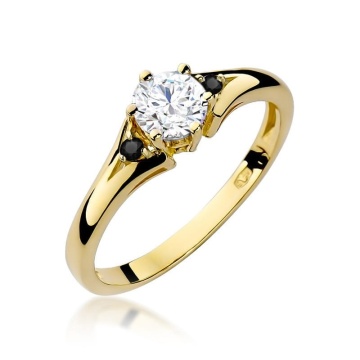 Inel Aur 14K cu White Sapphire 0.60 ct si Diamante Naturale Negre 0.03 ct
