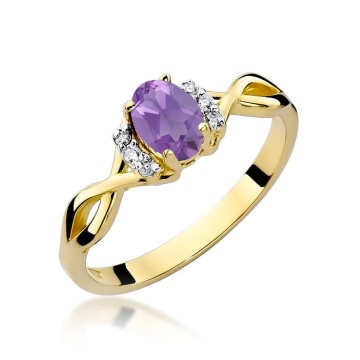 Inel Aur 9K cu Ametist 0.40 ct si Diamante Naturale 0.05 ct