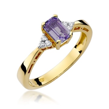 Inel Aur 9K cu Ametist 0.50 ct si Diamante Naturale 0.03 ct