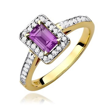 Inel Aur 9K cu Ametist 0.50 ct si Diamante Naturale 0.22 ct