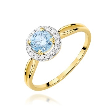 Inel Aur 9K cu Diamante Albastre de Laborator 0.58 ct