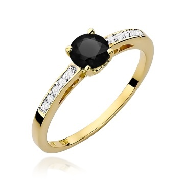 Inel Aur 9K cu Diamante Naturale Albe si Negre 0.55 ct