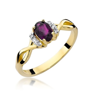 Inel Aur 9K cu Rhodolite 0.50 ct si Diamante Naturale 0.05 ct