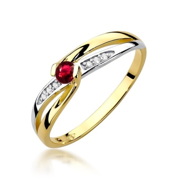 Inel Aur 9K cu Rubin 0.15 ct si Diamante Naturale 0.03 ct