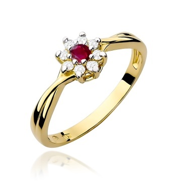Inel Aur 9K cu Rubin 0.15 ct si Diamante Naturale 0.12 ct