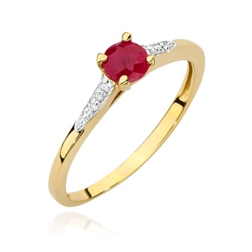 Inel Aur 9K cu Rubin 0.30 ct si Diamante Naturale 0.03 ct