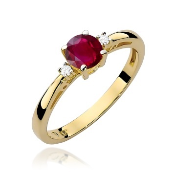 Inel Aur 9K cu Rubin 0.60 ct si Diamante Naturale 0.03 ct