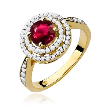 Inel Aur 9K cu Rubin 1.20 ct si Diamante Naturale 0.37 ct