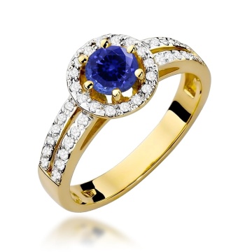 Inel Aur 9K cu Safir 0.50 ct si Diamante Naturale 0.20 ct