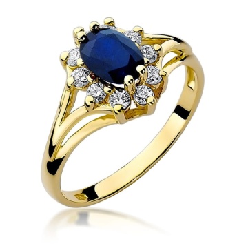 Inel Aur 9K cu Safir 0.90 ct si Diamante Naturale 0.30 ct