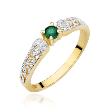 Inel Aur 9K cu Smarald 0.15 ct si Diamante Naturale 0.03 ct
