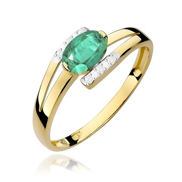 Inel Aur 9K cu Smarald 0.40 ct si Diamante Naturale 0.05 ct