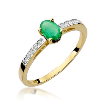 Inel Aur 9K cu Smarald 0.40 ct si Diamante Naturale 0.05 ct