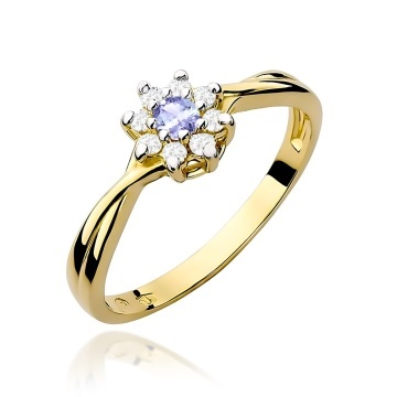 Inel Aur 9K cu Tanzanit 0.15 ct si Diamante Naturale 0.12 ct