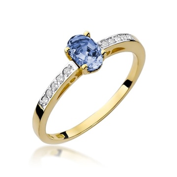 Inel Aur 9K cu Tanzanit 0.40 ct si Diamante Naturale 0.05 ct
