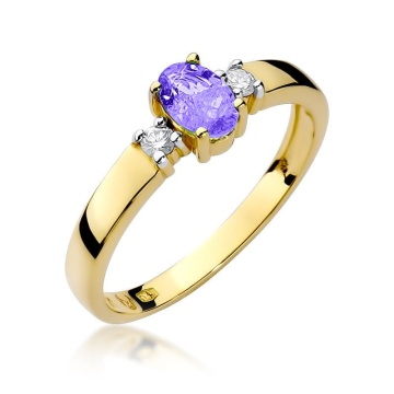Inel Aur 9K cu Tanzanit 0.40 ct si Diamante Naturale 0.08 ct