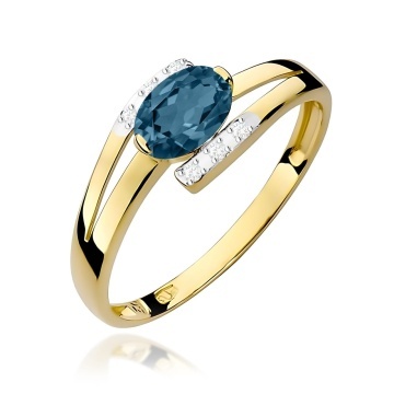 Inel Aur 9K cu Topaz London Blue 0.50 ct si Diamante Naturale 0.05 ct