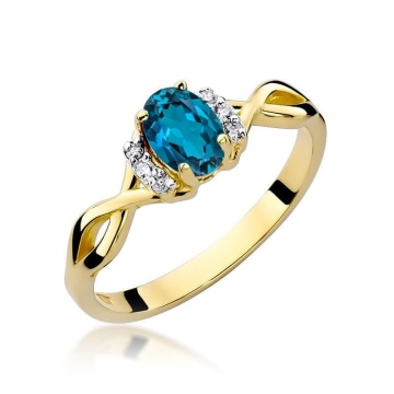 Inel Aur 9K cu Topaz London Blue 0.50 ct si Diamante Naturale 0.05 ct