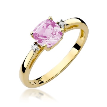 Inel Aur 9K cu Topaz Roz 1.10 ct si Diamante Naturale 0.03 ct