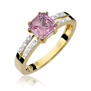 Inel Aur 9K cu Topaz Roz 1.10 ct si Diamante Naturale 0.06 ct