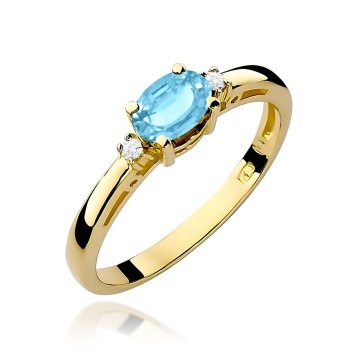 Inel Aur 9K cu Topaz Swiss 0.50 ct si Diamante Naturale 0.03 ct