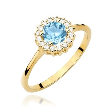 Inel Aur 9K cu Topaz Swiss 0.50 ct si Diamante Naturale 0.14 ct