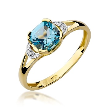 Inel Aur 9K cu Topaz Swiss 1.10 ct si Diamante Naturale 0.01 ct