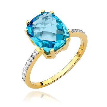 Inel Aur 9K cu Topaz Swiss 3.00 ct si Diamante Naturale 0.07 ct