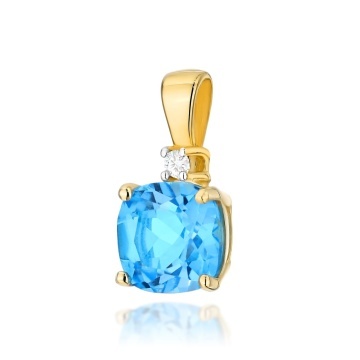 Pandantiv Aur 14K cu Topaz Swiss 1.10 ct si Diamant Natural 0.01 ct